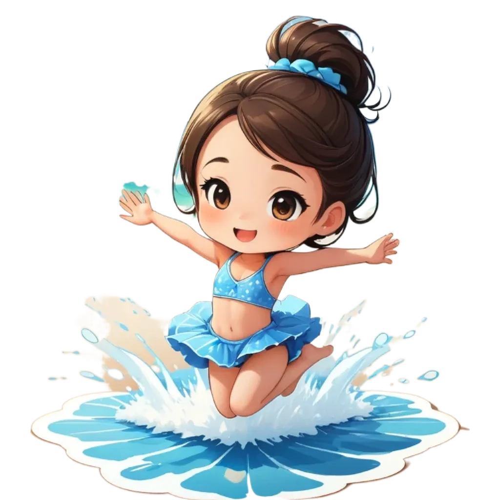 A girl in a blue bathing suit is jumping in the water.