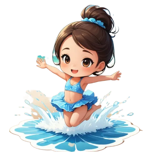A girl in a blue bathing suit is jumping in the water.