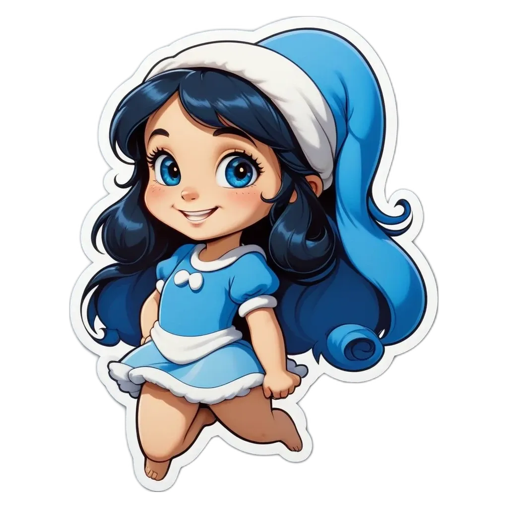 A girl with a blue dress is jumping in the air.