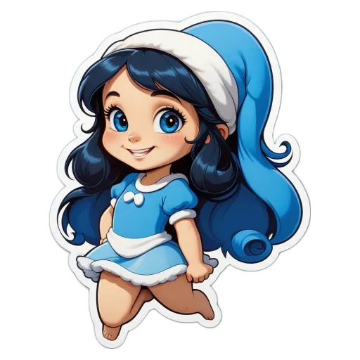 A girl with a blue dress is jumping in the air.