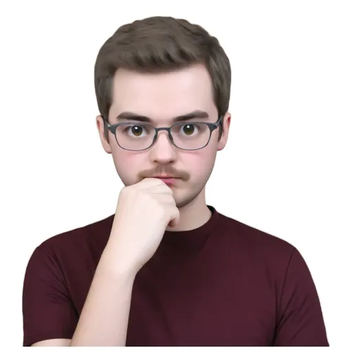 A sticker of a man with glasses.