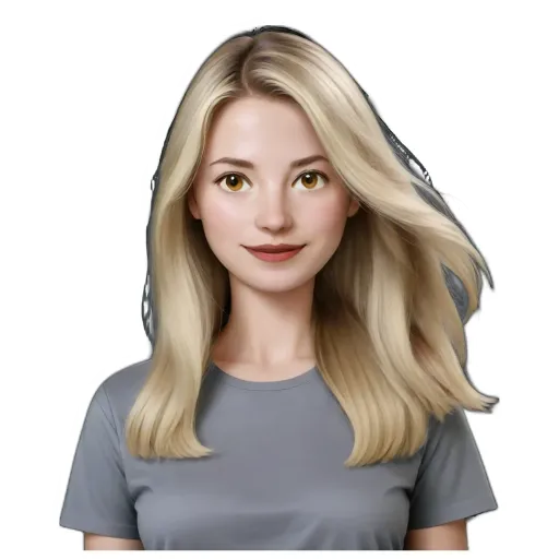 A grayish blonde woman with a smile on her face.