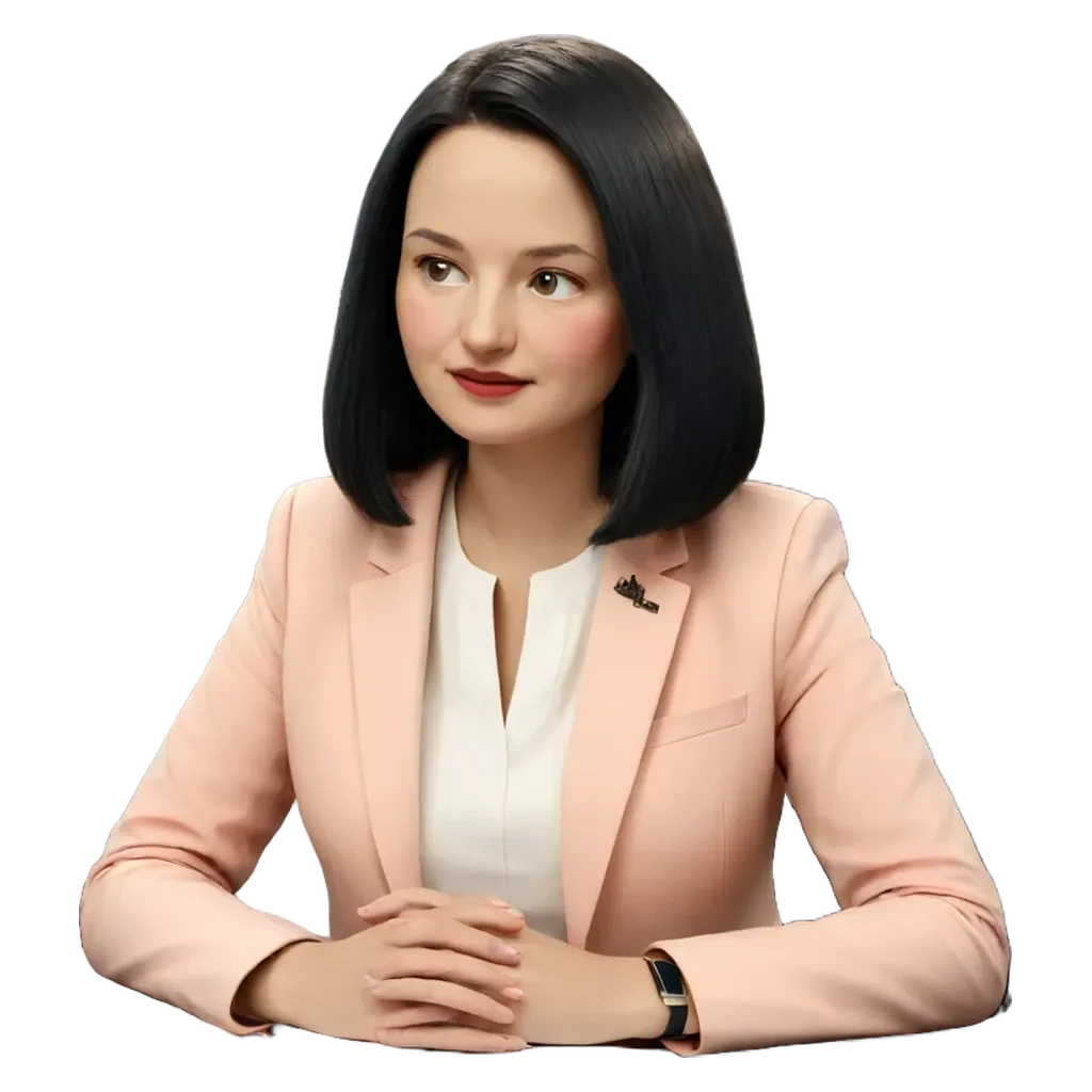 A woman wearing a pink jacket is sitting down.