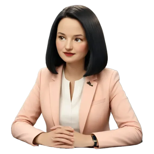 A woman wearing a pink jacket is sitting down.