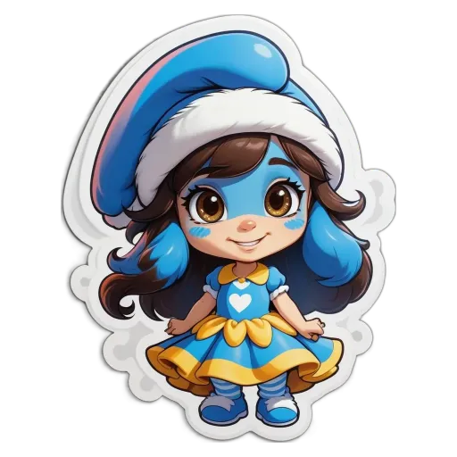 A sticker of a girl that is blue in color.