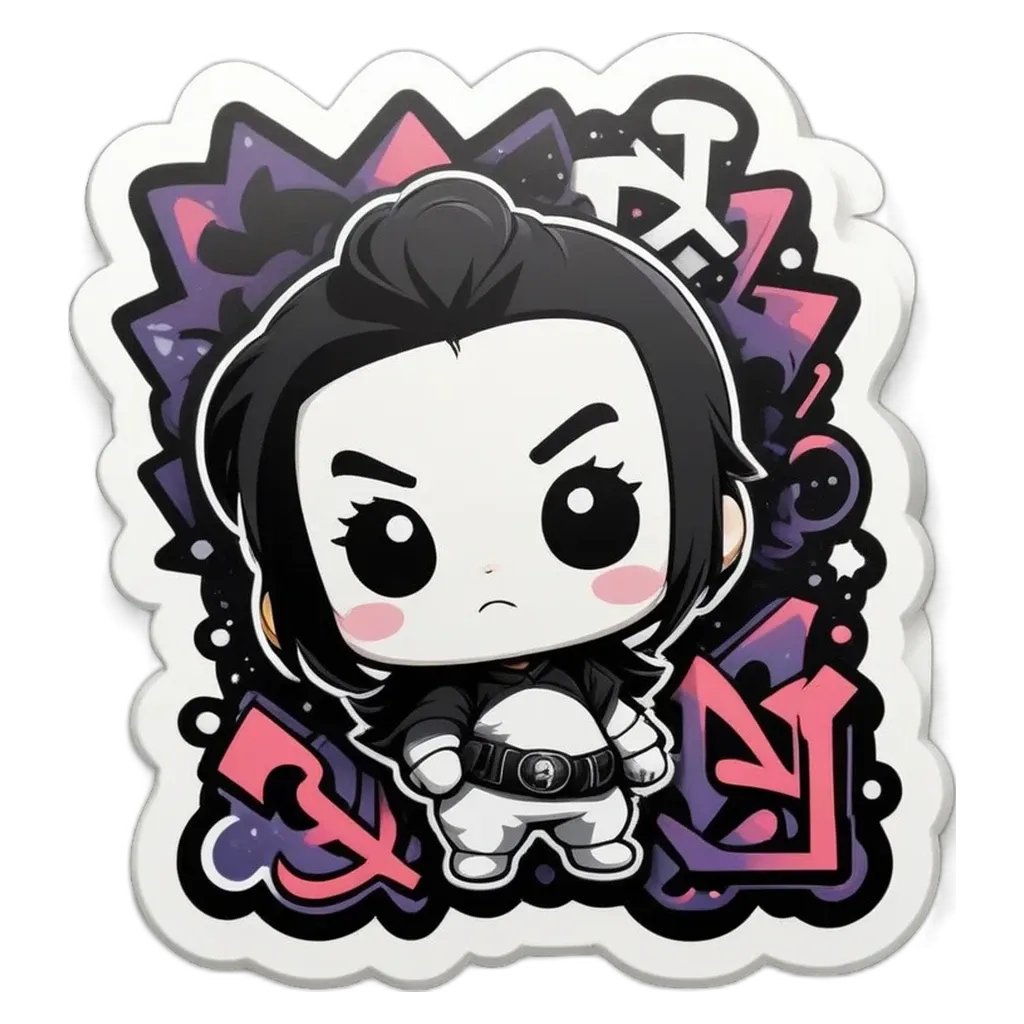 A girl with a black and white design on a white background.