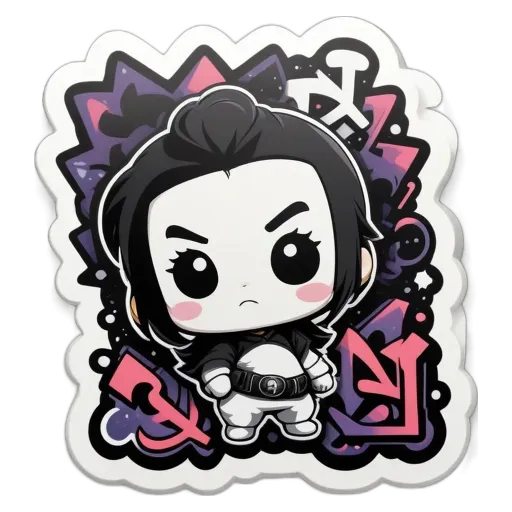 A girl with a black and white design on a white background.