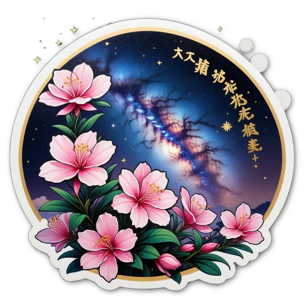A flower with chinese writing is in a circle.