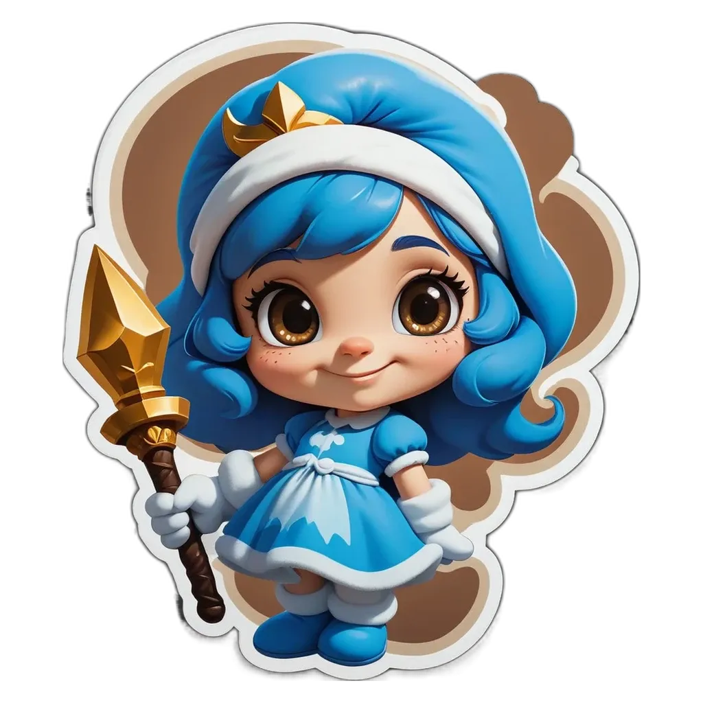 A blue dressed girl holding a sword is shown.