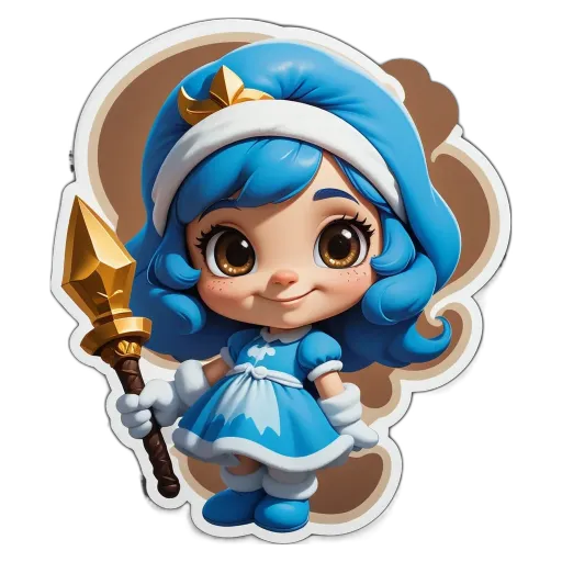 A blue dressed girl holding a sword is shown.