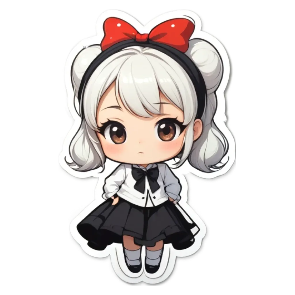 A girl with a bow in her hair and wearing a dress that is black and white.