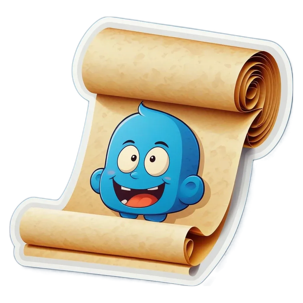A paper scroll with a blue character on it.