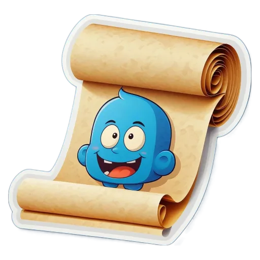 A paper scroll with a blue character on it.