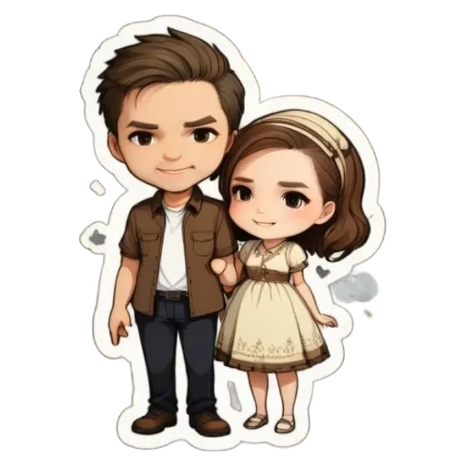 A cartoon image of a man and woman holding hands.