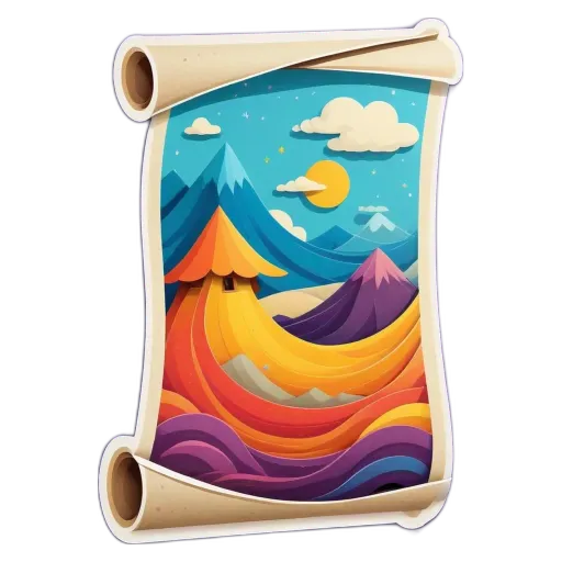 A scroll that has a drawing of a landscape on it.