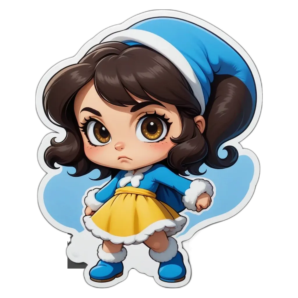 A girl is wearing a blue dress and a yellow skirt.