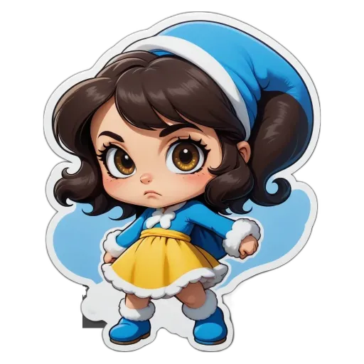 A girl is wearing a blue dress and a yellow skirt.