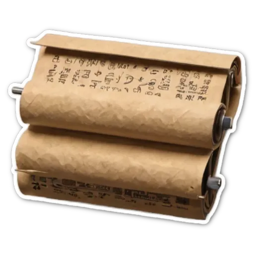 A retyped copy of the asian language is rolled up into three sections.