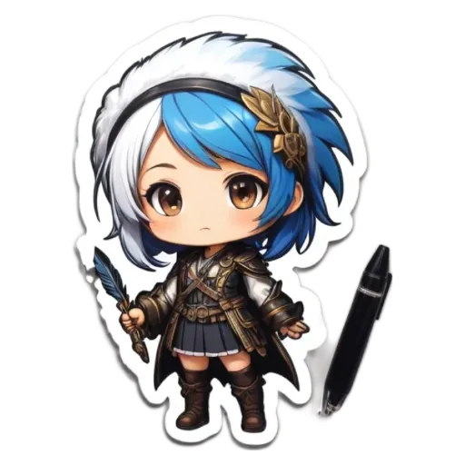 A girl with a pen and paper with a blue pen.