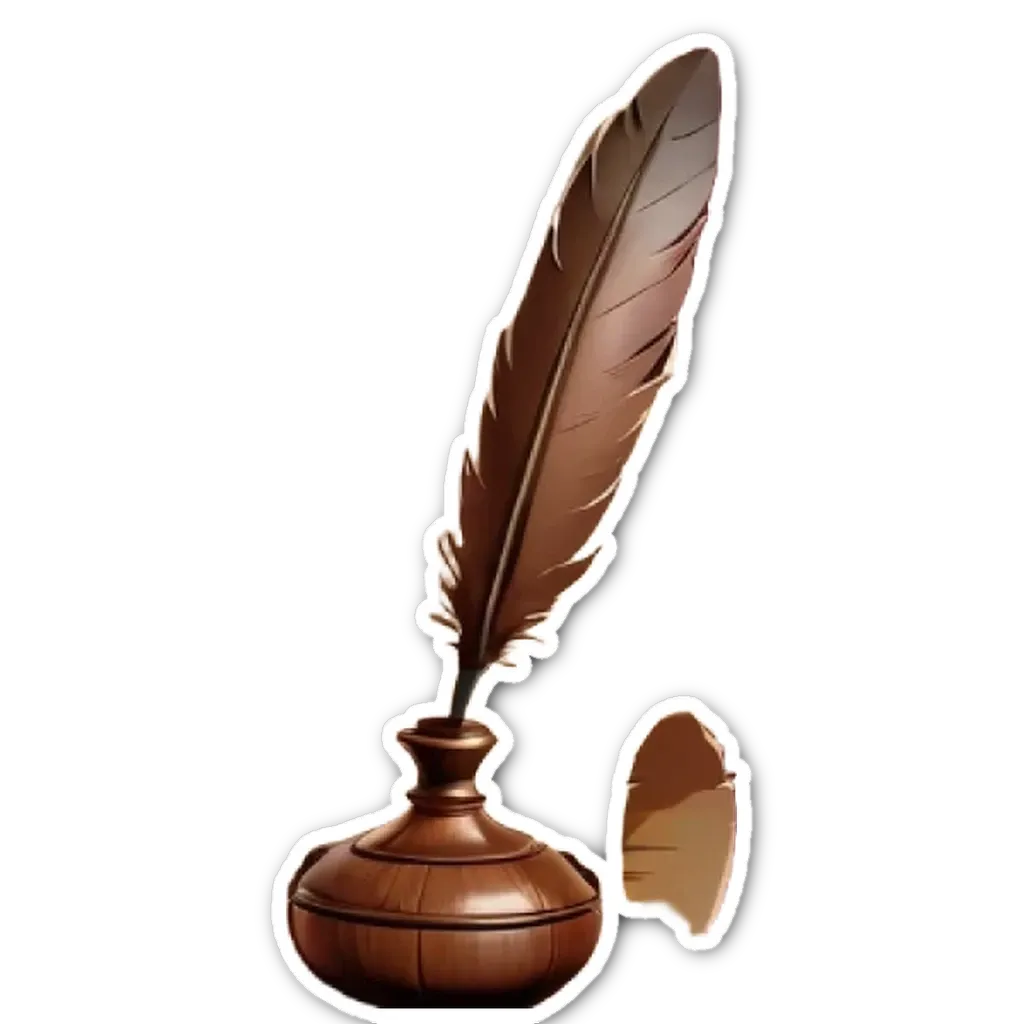 A wooden pen and feather pen in a container.