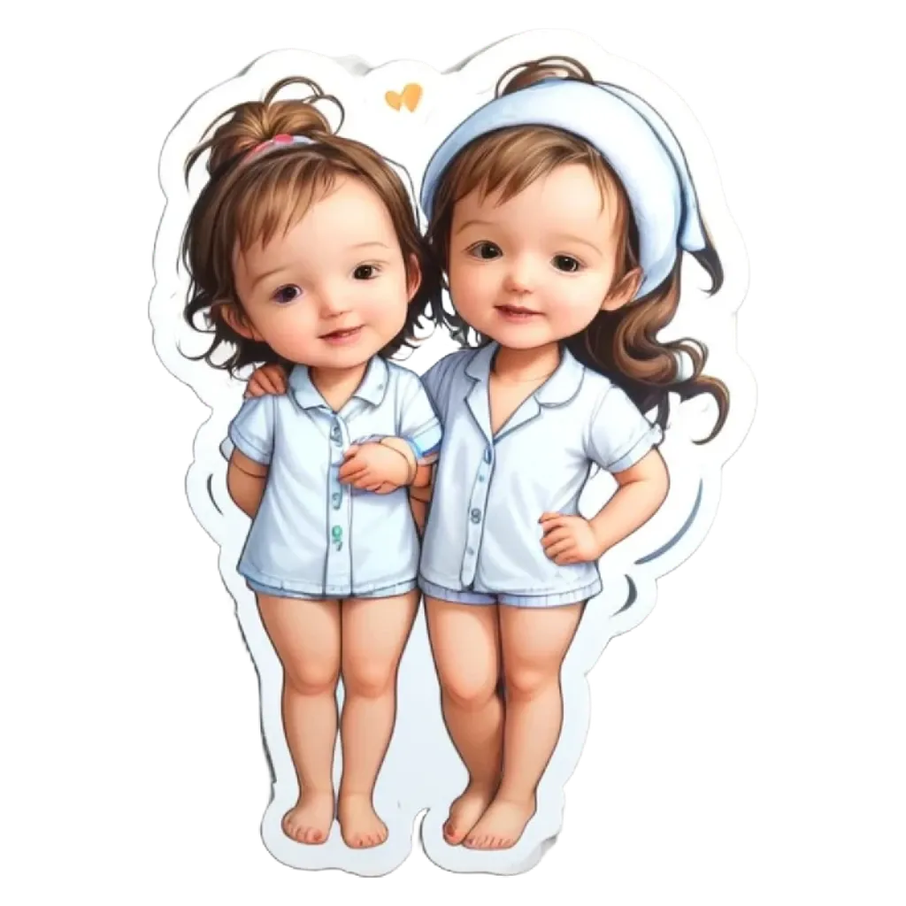 Two girls wearing pajamas and a heart in the middle of them.