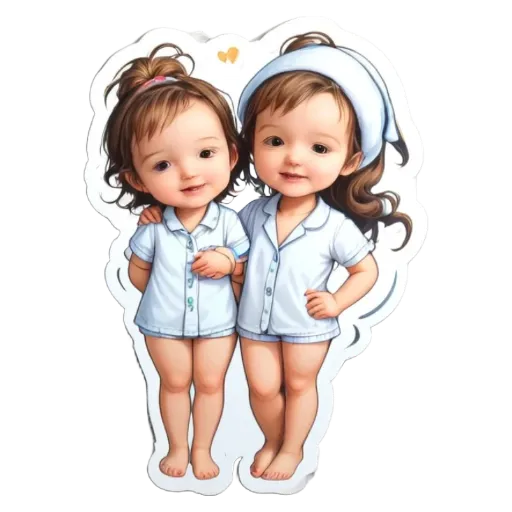 Two girls wearing pajamas and a heart in the middle of them.