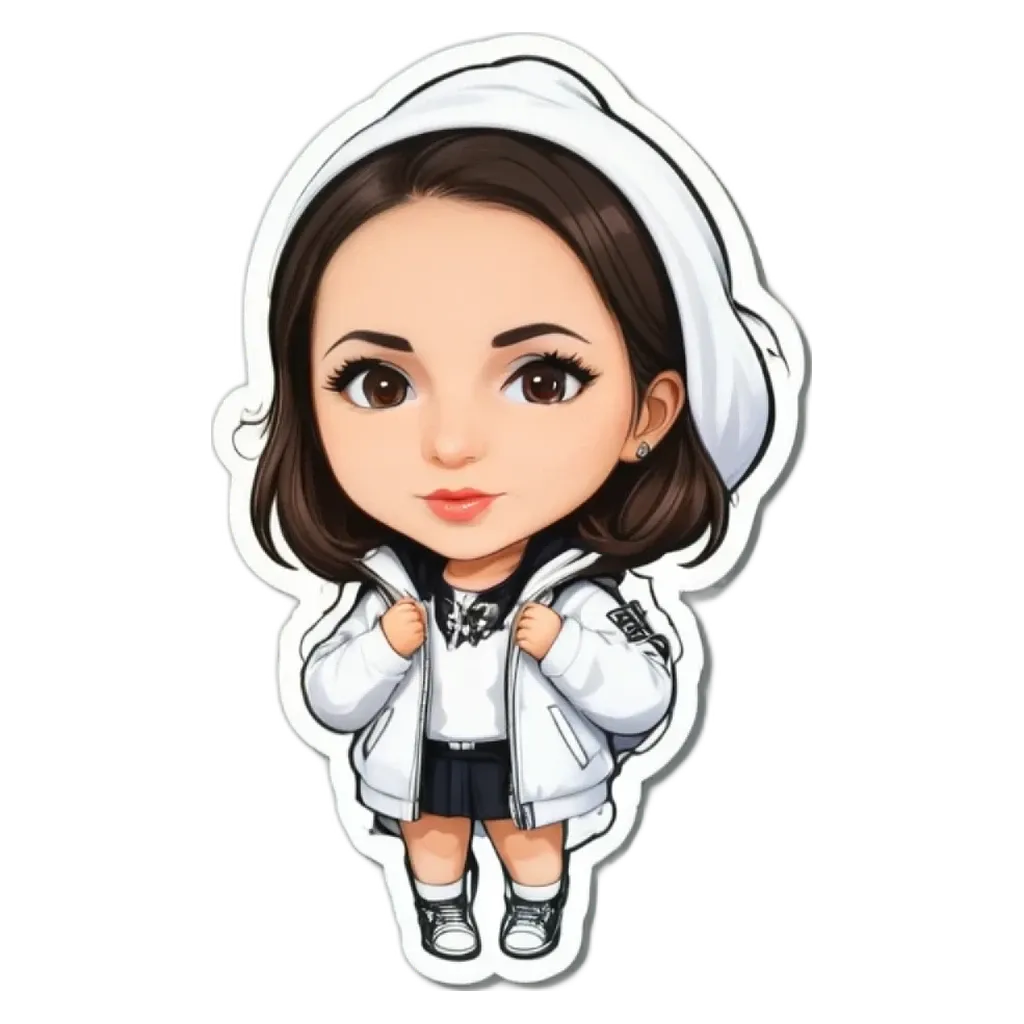A girl wearing a white jacket and black skirt standing with her hands in her back pack.