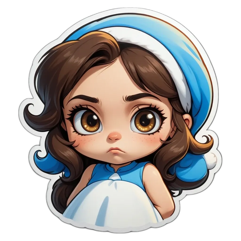A girl with a frown on her face.