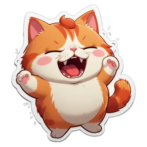 A cartoon cat is shown with his mouth open and laughing.