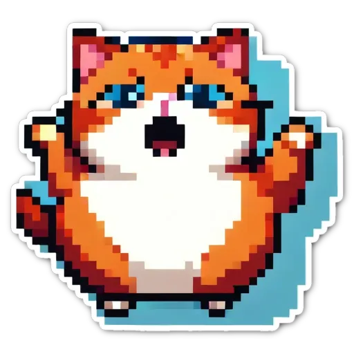 A cat in a pixelated sticker format.
