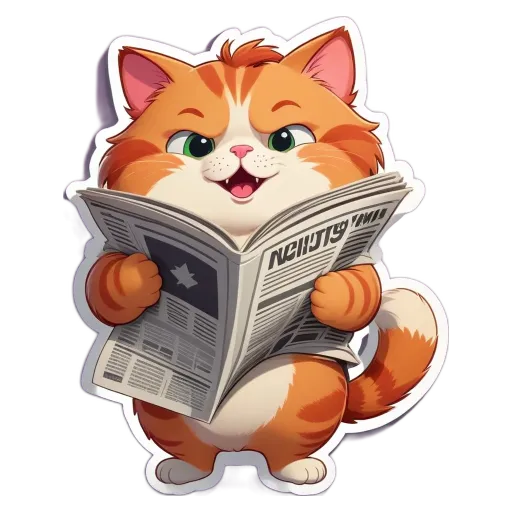 A cartoon cat reading a newspaper.