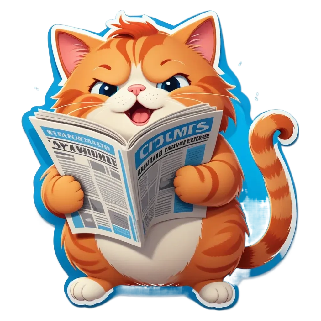 A cartoon cat reading a newspaper.