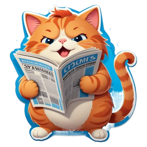 A cartoon cat reading a newspaper.