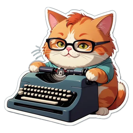 An orange and white cat sitting on a typewriter.