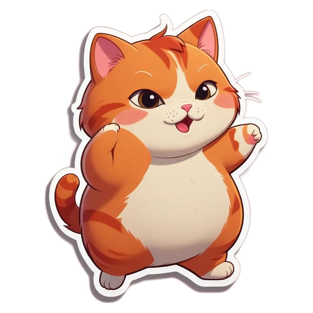 A cartoon cat with a black nose and an orange body.