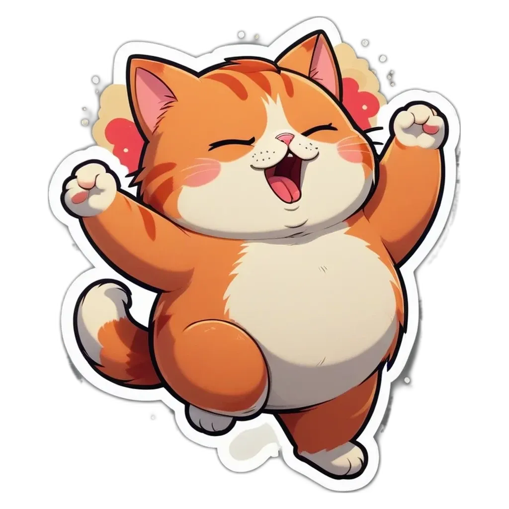 A cat dancing and singing on a black and white background.