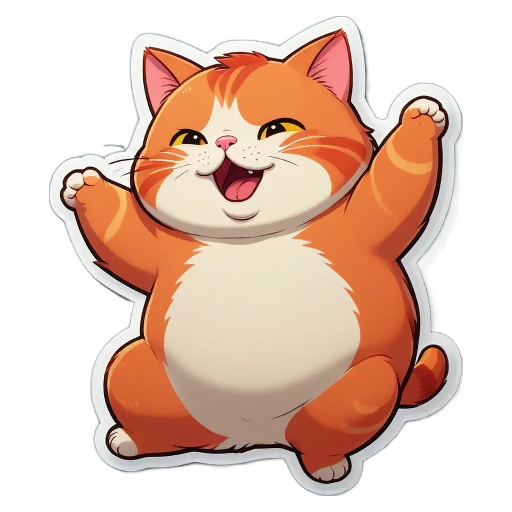 A cat sticker is on a black background.