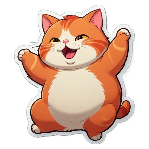 A cat sticker is on a black background.