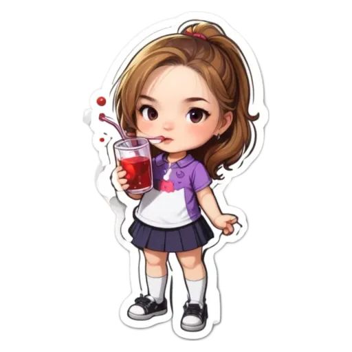 A girl drinking out of a straw is depicted in a sticker.