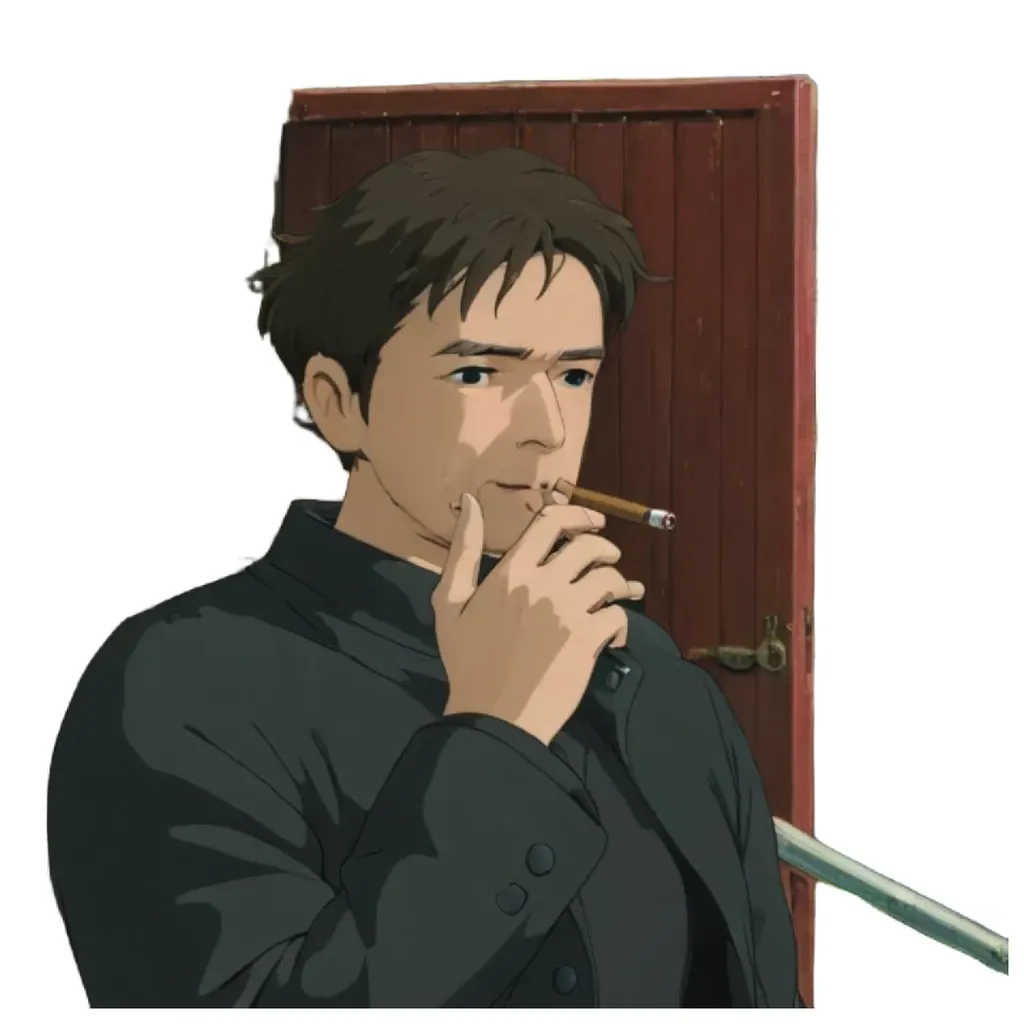 An anime character who is smoking a cigarette.