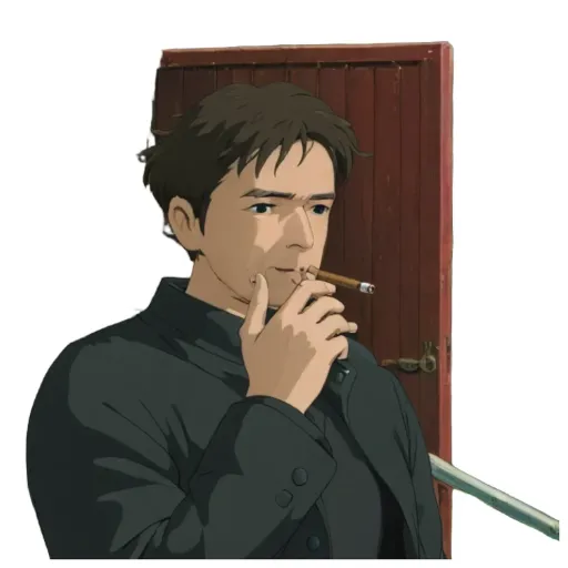 An anime character who is smoking a cigarette.