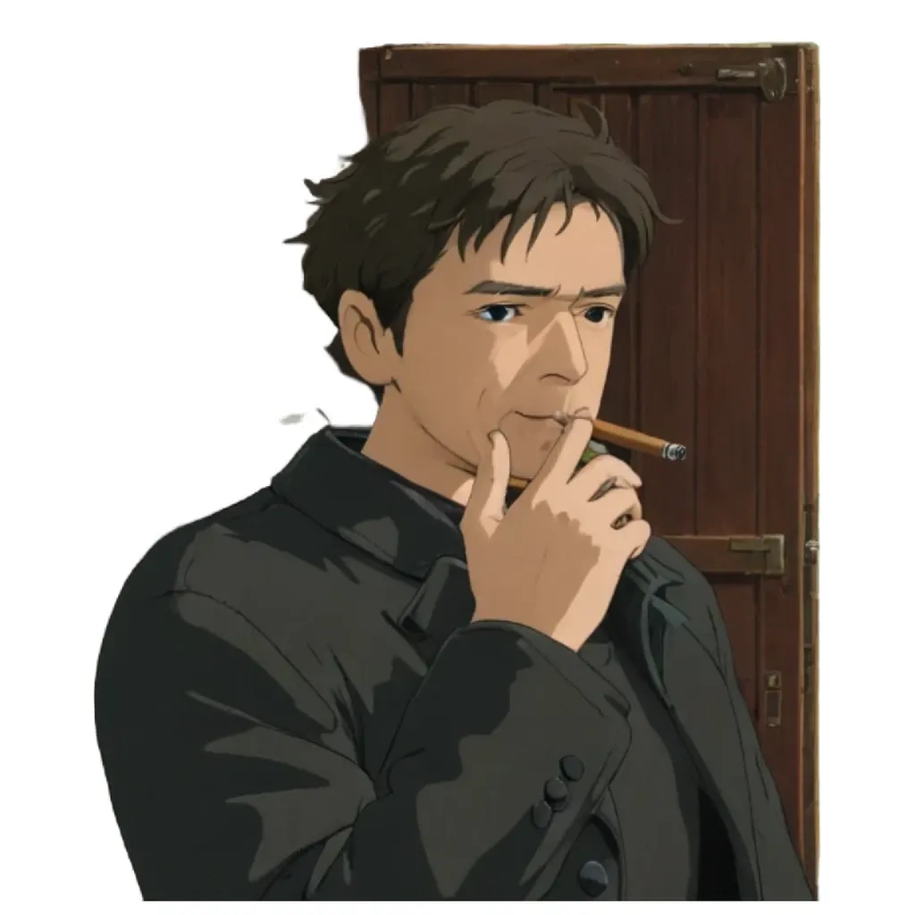 A sticker of a man who is smoking a cigarette.