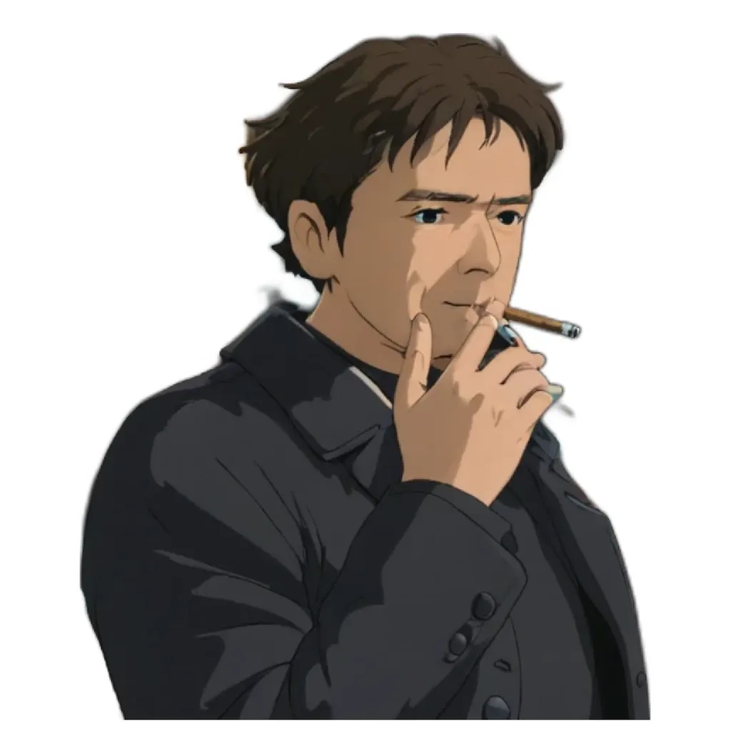 An anime character who is smoking a cigarette.