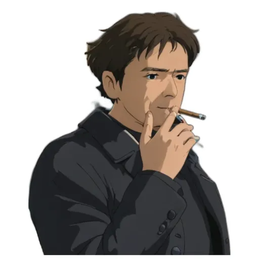 An anime character who is smoking a cigarette.