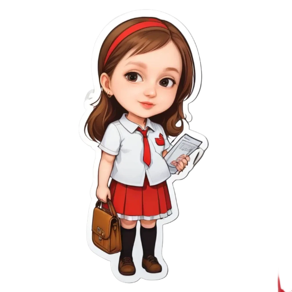 A girl wearing a school uniform holding a book.