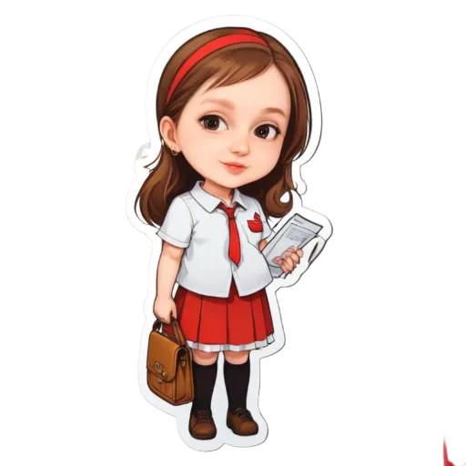 A girl wearing a school uniform holding a book.