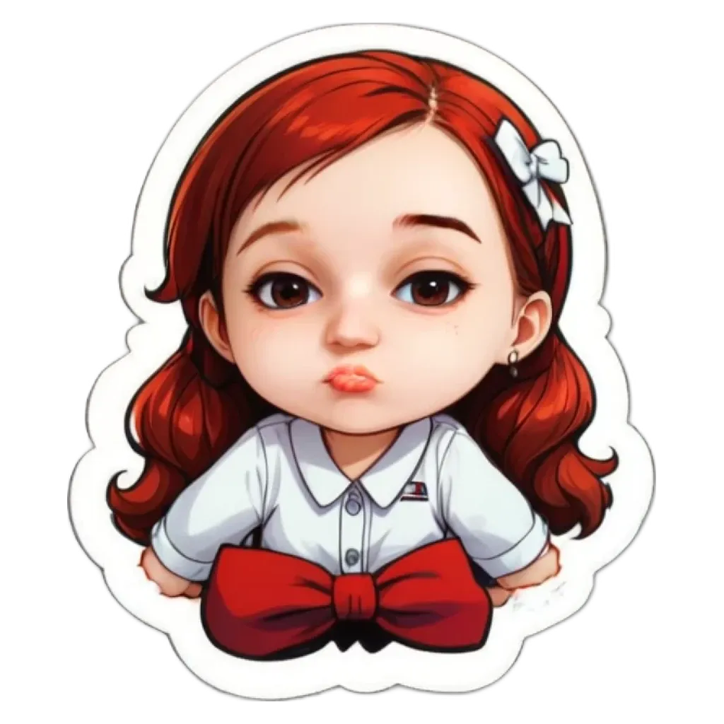 A girl with red hair and a bow in her hair is shown.