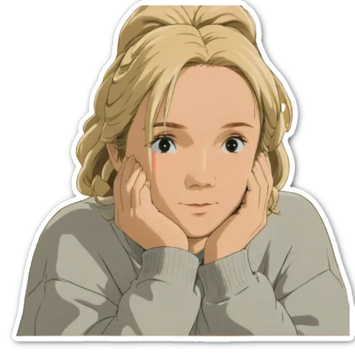 A girl with a white sweater on her is frowning.