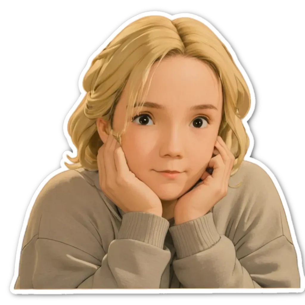 A cartoon drawing of a girl with her hands on her face.