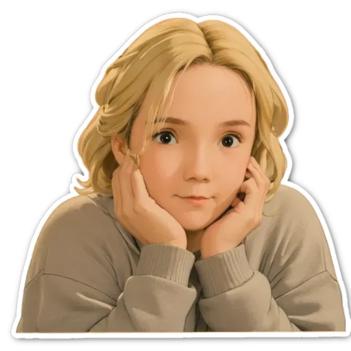 A cartoon drawing of a girl with her hands on her face.